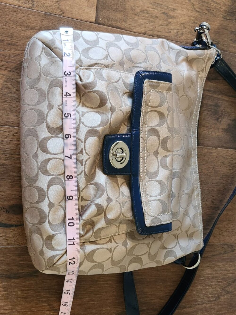 Coach Signature Stripe Tote • Blue Leather Trim • Beige/Blue Canvas • EUC - Picture 14 of 14